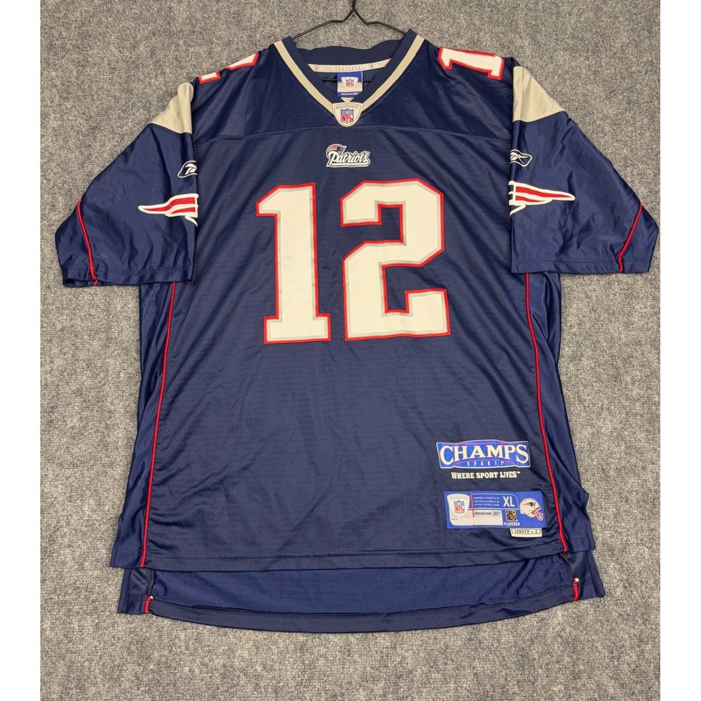 Reebok NFL New England Patriots Tom Brady 12 Jersey Navy Blue XL 7048A 05